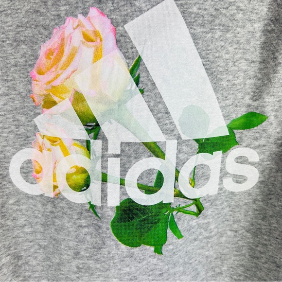 ADIDAS Gray Sweatshirt Hoodie With Rose/Logo Graphic S - Picture 3 of 5